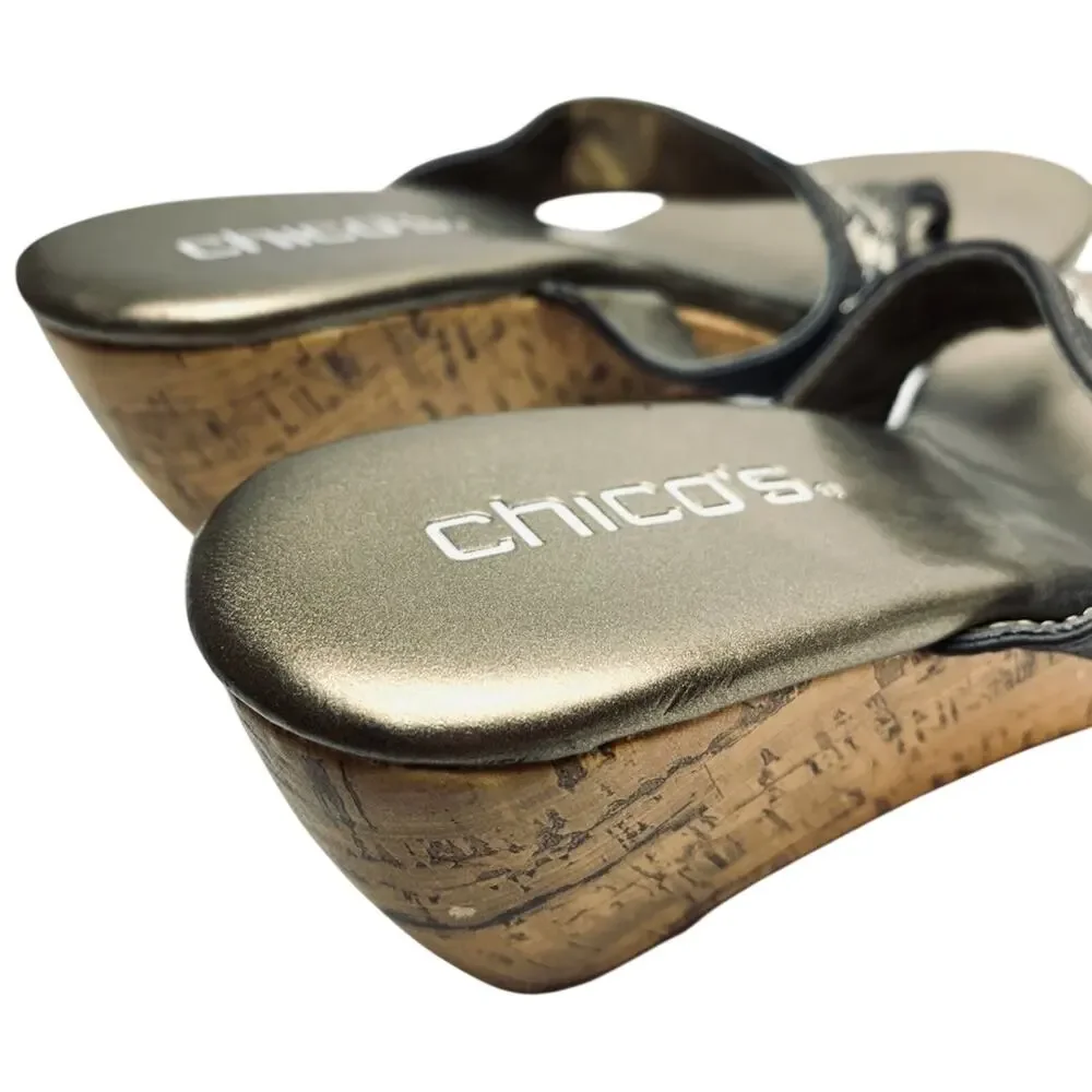 CHICO'S Cork Wedge Leather Sandals Shoes Heels  8